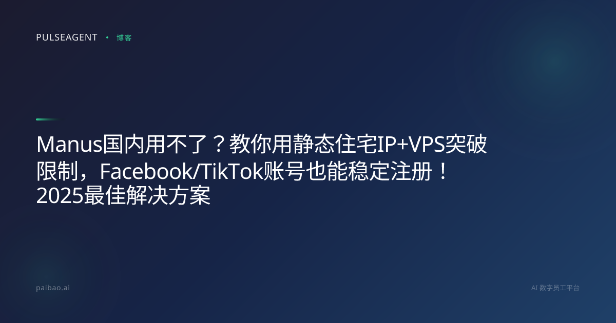 Manus国内用不了？教你用静态住宅IP+VPS突破限制，Facebook/TikTok账号也能稳定注册！2025最佳解决方案